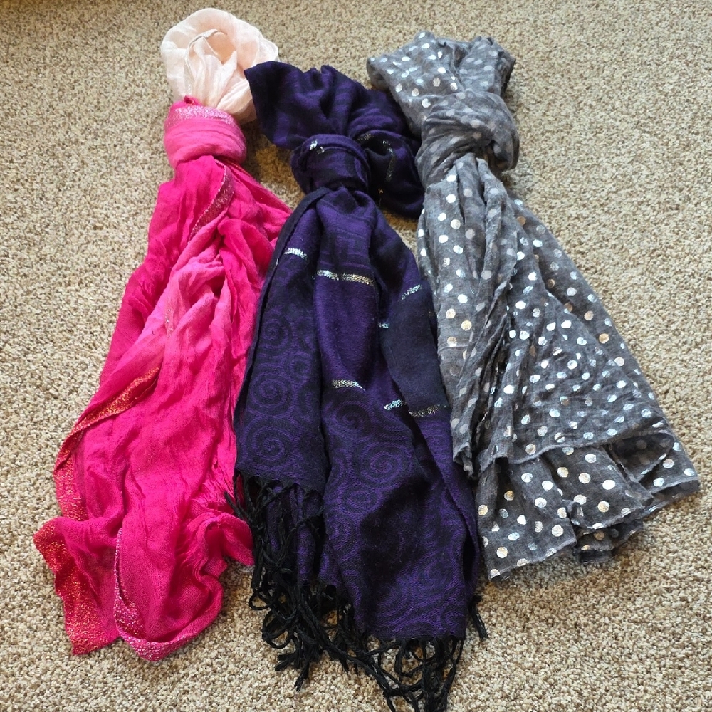 Women's Scarf Set - Pink, Purple, and Gray